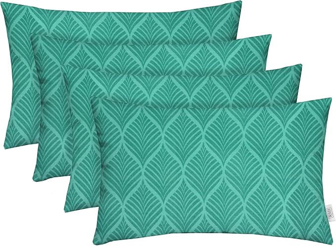 RSH DECOR: Lumbar Throw Pillows Set of 4 | 20" x 12" | All-Weather Spun Fabric | Water and Fade-Resistant | Outdoor Support Pillows for Patio Furniture | Fenbrook Teal