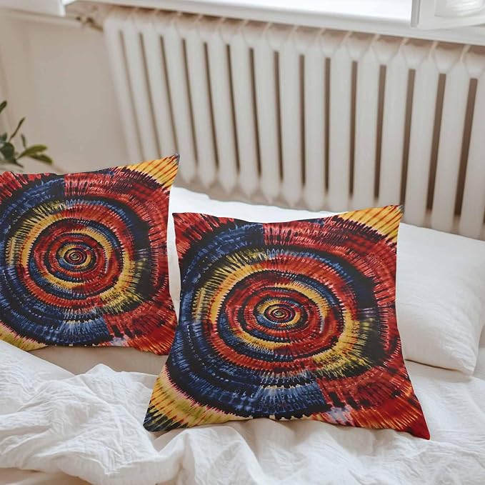 Vandarllin Outdoor Throw Pillows Covers 26x26 inch Set of 2 Waterproof Yellow Black Tie-Dye Art Decorative Zippered Cushion Covers for Patio Furniture, Abstract Boho Tribe Lumbar Pillowcases