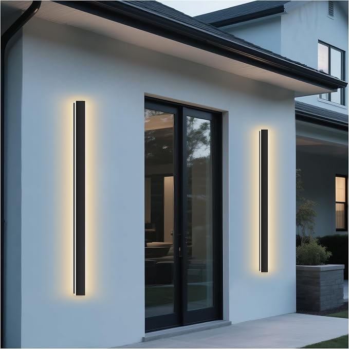 Modern Outdoor Wall Light, 59 Inch Long Outdoor Wall Sconces | 3000K LED Outside Wall Light with Junction Box Cover IP65 Waterproof Wall Mount Exterior Light Fixtures for House Garage