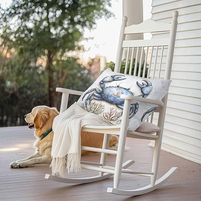 Blue Crab Coastal Outdoor Waterproof Pillow Covers, Nautical Summer Coral Ocean Beach Decorative Rectangle Throw Pillowcase Sofa Cushion Sham for Patio/Couch/Chair, 20"x12" 2 Pack