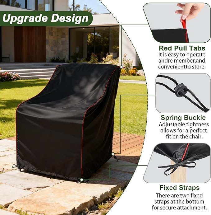 Patio Chair Cover,Outdoor Chair Cover, Waterproof, UV Resistant Outdoor Patio Rocking Chair Cover for Lawn/Garden Furniture Chairs (4 piece-Black)
