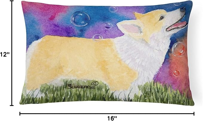 Caroline's Treasures SS8751PW1216 Corgi Canvas Fabric Decorative Pillow Machine Washable, Indoor Outdoor Decorative Pillow for Couch, Bed or Patio, 12HX16W