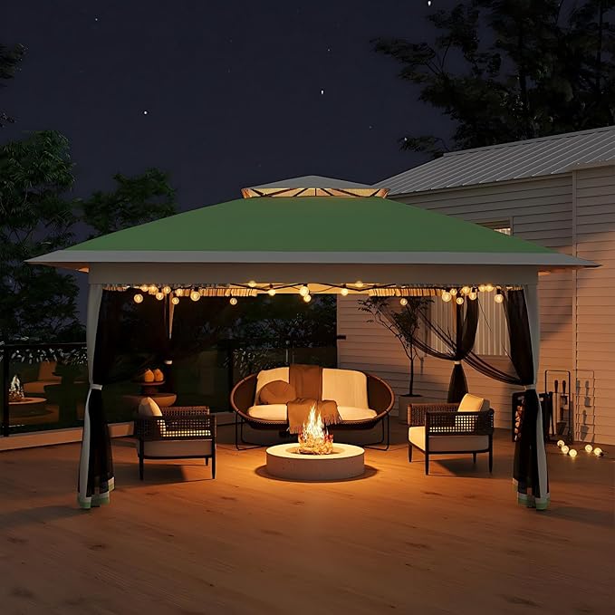 Garvee 12x12FT Pop Up Gazebo with Mosquito Netting, Outdoor Canopy Tent Easy Setup for Backyard Patio Garden Deck, Olive Green
