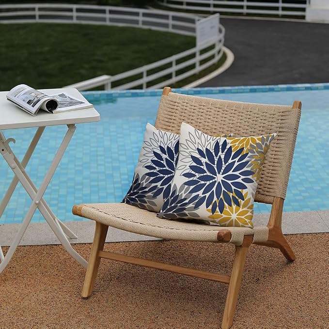 DFXSZ Outdoor Waterproof Pillow Covers 20x20 Set of 2 Blue Yellow Flower | Spring Summer Waterproof Flower Throw Pillowcases（No Inserts）Outdoor Decor for Patio Funiture Garden Polyester Covers