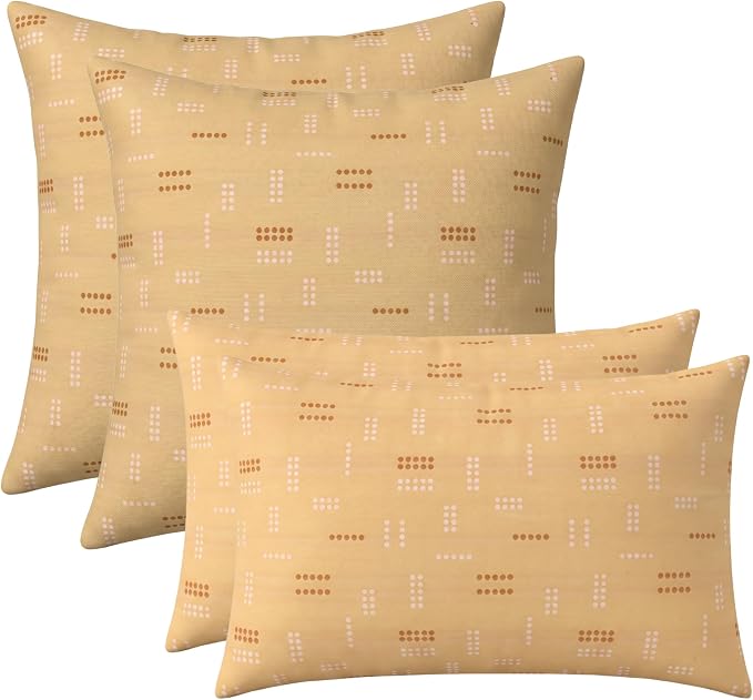 RSH DECOR: Sunbrella Lumbar & Square Pillows Set of 4 | 20" x 12" & 20" x 20" | Water and Fade-Resistant Performance Fabric | Outdoor Throw Pillows for Patio Furniture | Made in USA (Jot Dot Sunshine)