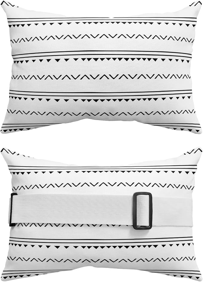 Outdoor Pillows Covers with Inserts Boho Triangle Wave Stripes Geometric Black Waterproof Recliner Pillow with Adjustable Strap Throw Pillows for Patio Furniture Pool Lounge Chair, 11x16 inch, 1PCS
