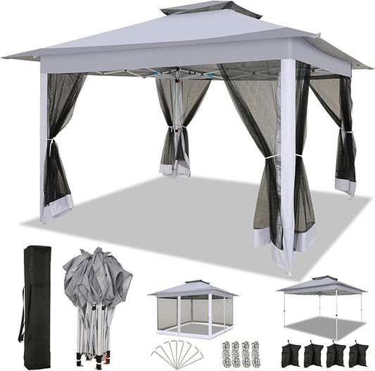 COBIZI 12x12 Pop up Gazebo on Clearance with Mosquito Netting, carpas para Patio Deals, Outdoor Canopy Tent with Portable Carrying Bag, Patio Gazebo for Garden Backyard & Lawn & Beach, Grey