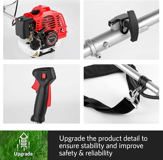 Weed Eater 58CC Weed Wacker 4-in-1 Gas Powered Brush Cutter, Straight Shaft String Trimmer with U-Handle and Trimming Heads for Grass/Heavy Bush/(Red)