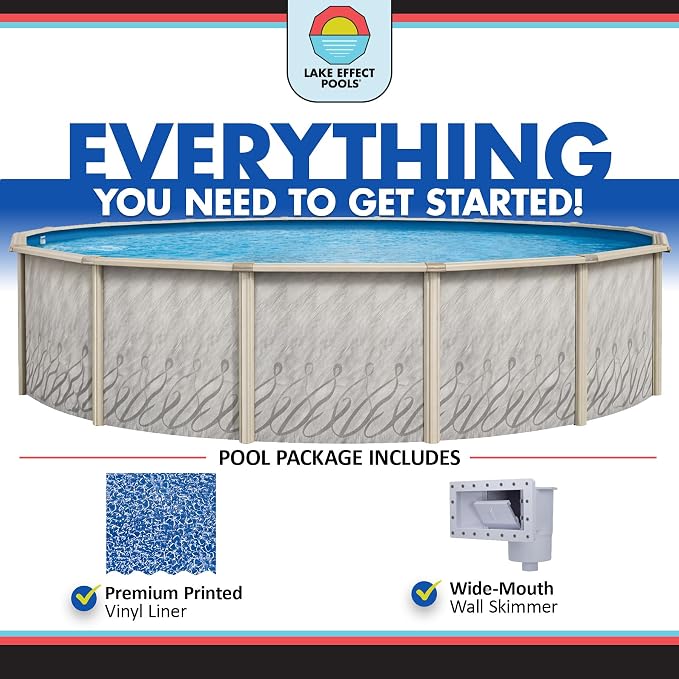 Lake Effect Pools 'Meadows' 30 ft Round Above Ground Swimming Pool | 52 Inch Steel Side Walls | Kit Includes: 25 Gauge Overlap Liner & Widemouth Skimmer