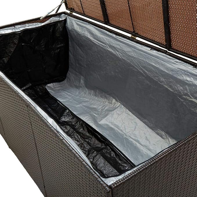 Outdoor Storage Box Poly Rattan Garden Deck Chest with Zipped Liner and Gas Lift Mechanism for Patio Furniture Cushions and Pillows Large Wicker Trunk in Various (180 x 90 x 70 cm)