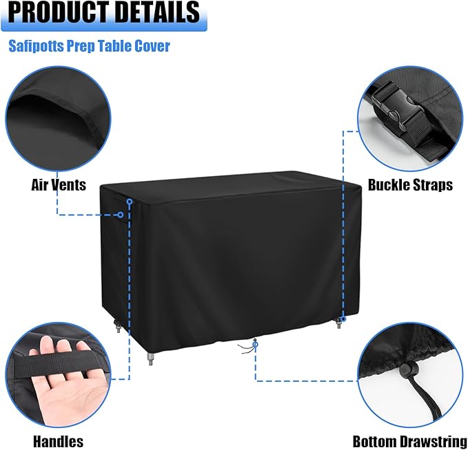 Outdoor Prep Table Cover 60 Inch, Waterproof Patio Stainless Steel Table Cover, Workbench Covers Waterproof, Picnic BBQ Grill Cart Covers (Black) (Black, 60''L x 30''W x 34''H)