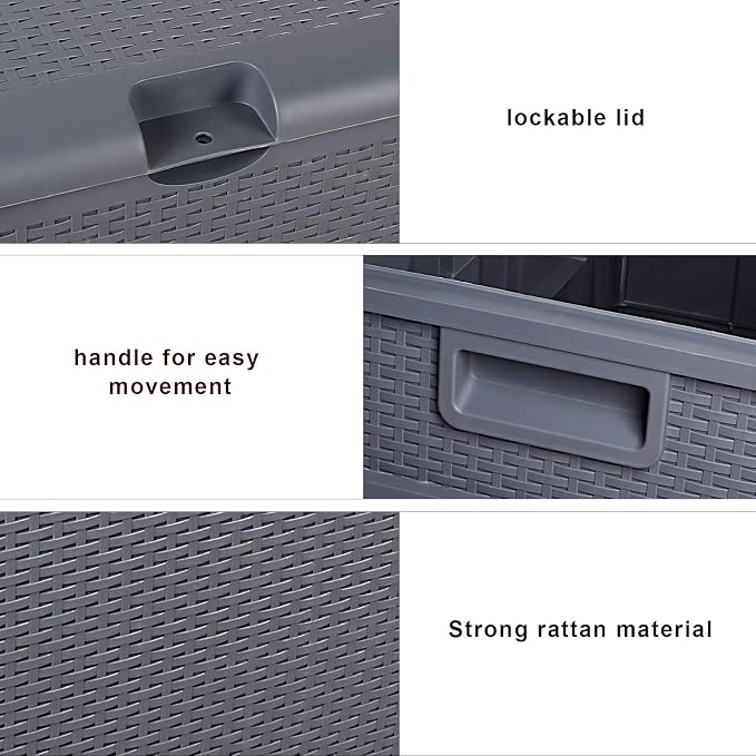 Gray 120 Gal Outdoor Storage Deck Box, Patio Container for Garden Tools, Seat Chest for Backyard Deck Balcony, Patio Storage Chest Deck Box for Cushions, Garden Tool Organizer 47" L x 24" W x 24.8" H