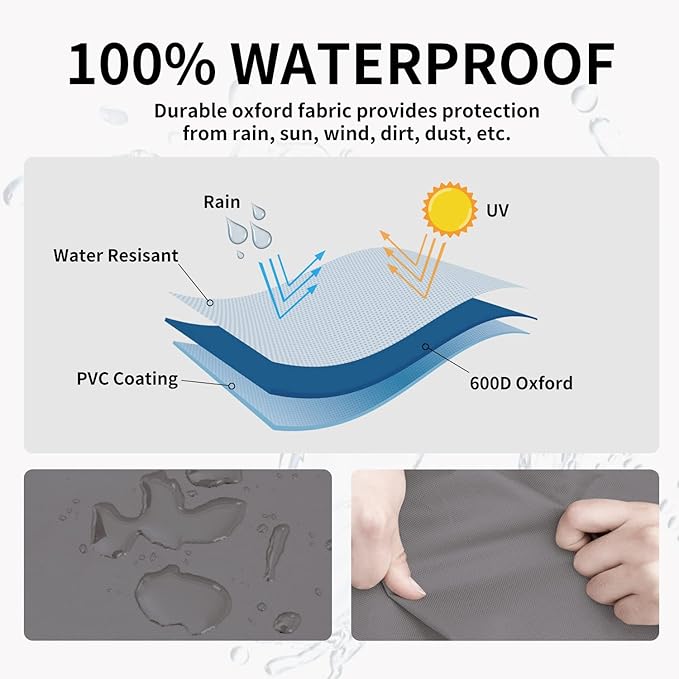 Easy-Going Outdoor Ottoman Cover, Waterproof Patio Ottoman Cover, Heavy Duty Outdoor Furniture Cover with Padded Handles (22"x22"x17", Gray/Black)
