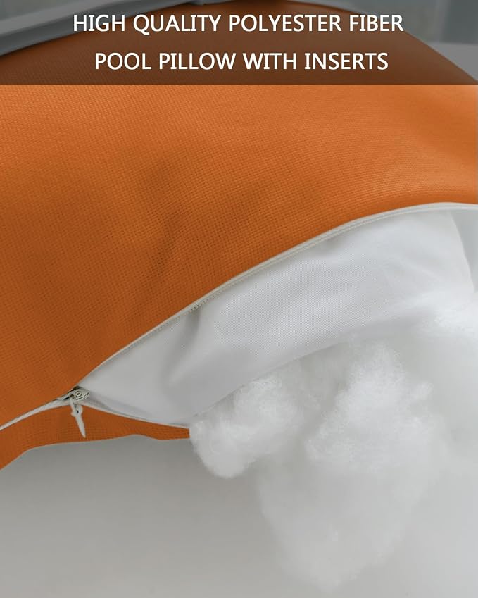 Outdoor Pillow for Chaise Lounge Chair, Fall Pure Orange Solid Color Waterproof Recliner Headrest Pillow Lumbar Pillows with Adjustable Elastic Strap for Beach, Poolside, Patio, Office (1 Pack)