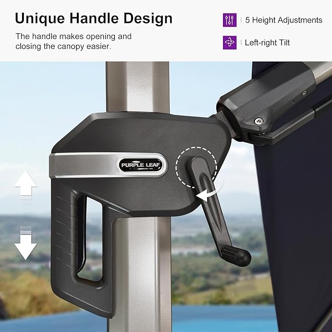 PURPLE LEAF 11.5' X 8' Left-right Tilting Patio Umbrella Outdoor Swivel Cantilever Umbrella Aluminum Offset Umbrella with Champagne Frame and 360-degree Rotation for Garden Deck Pool, Navy Blue