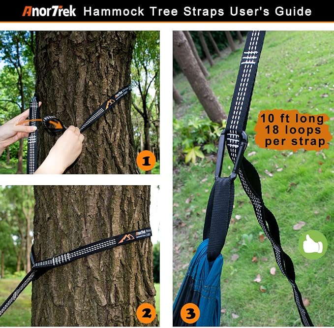 AnorTrek Professional Camping Hammocks with Mosquito Net, Lightweight Double for Camping, Hiking & Backpacking | Includes Two 10 FT Tree Straps, 230T Nylon Design