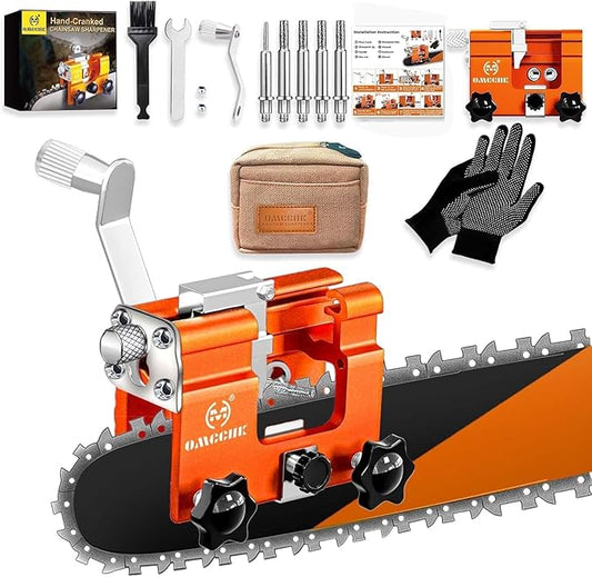 Chainsaw Sharpener Jig with Carry Bag and Gloves, Universal Chainsaw Sharpening Kit, Chain Saw Sharpener Tool with 5 Sharpening Stone Portable Chainsaw Accessories for 4"- 22" Saw Chain