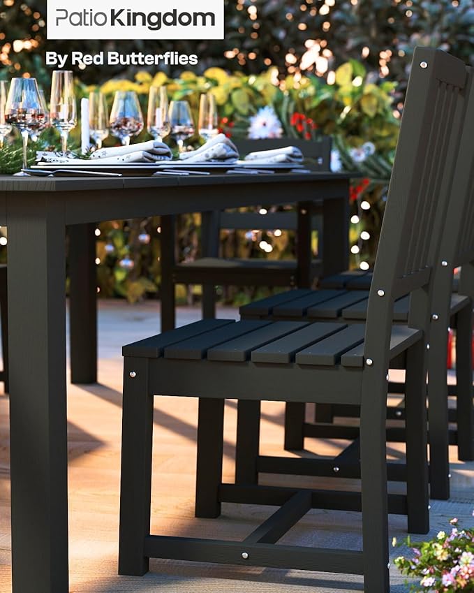 9-Piece Black Outdoor Dining Set with White 15FT Large Patio Umbrella, 75.2'' HDPE Table & Chairs for 8, Weather-Resistant Furniture with Umbrella Hole for Patio, Lawn, Poolside