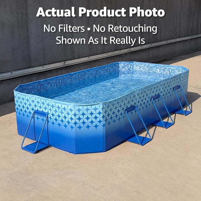 116" Foldable Pool for Kids & Adults,Indigo | Non-Inflatable, Metal Frame, Thick PVC Collapsible, Swimming Pool for Kids Family Dogs,Outdoor Summer
