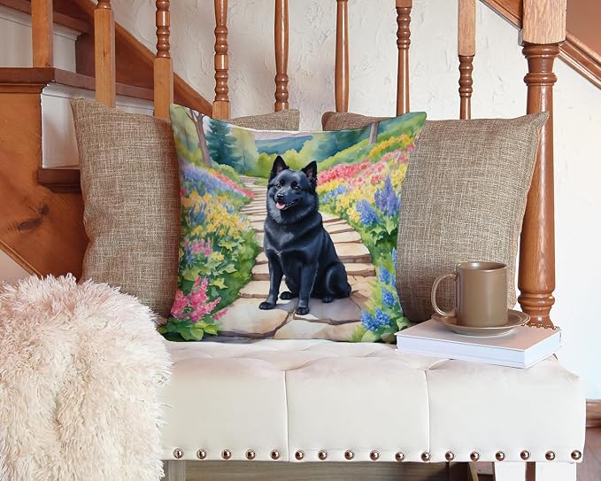 Caroline's Treasures Schipperke Spring Path Throw Pillow Machine Washable, Indoor Outdoor Decorative Pillow for Couch, Bed or Patio, 14Hx14W