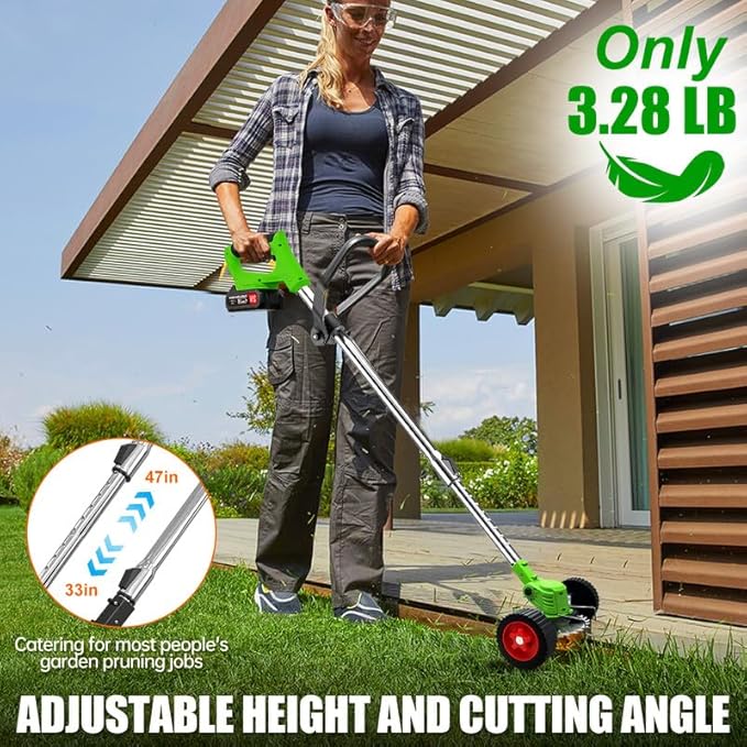 Weed Wacker Eater Battery Powered, 21V Electric Weed Trimmer Battery Operated, Cordless Grass Trimmer/Lawn Edger/Mower/Brush Cutter with 2 Li-Ion Battery
