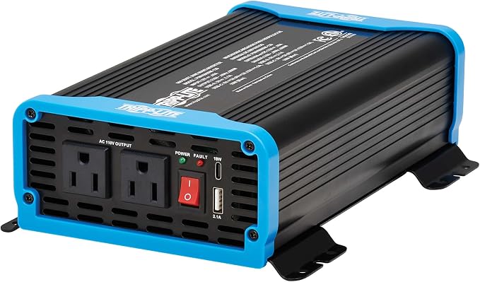 Tripp Lite 600W Compact Pure Sine Wave Power Inverter, 3 Outlets, 1 USB + 1 USB-C Charging Ports, Remote Control via RJ12 Telephone Cable, Included Mounting Brackets, 2-Year Warranty (PINV600SW-120)