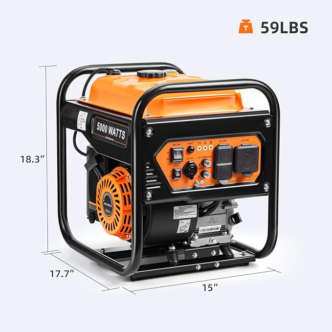 Oxseryn 5000-Watts Portable Inverter Generator, Gas Generator for Home Backup, 30A Outlet, RV Ready, ECO Mode, 60Lbs, EPA Compliment