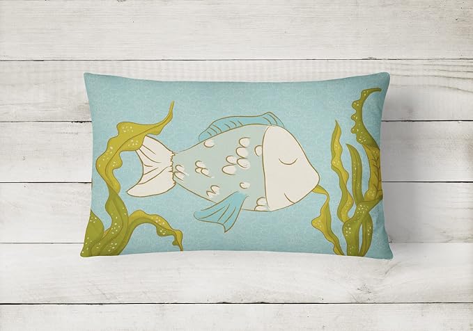 Caroline's Treasures BB8545PW1216 Blue Fish Canvas Fabric Decorative Pillow Machine Washable, Indoor Outdoor Decorative Pillow for Couch, Bed or Patio, 12HX16W