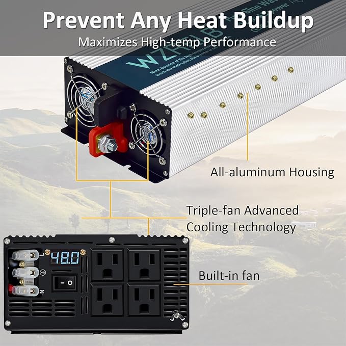 WZRELB 5000W Pure Sine Wave Inverter 36V DC to 110V 120V AC with LED Display,Remote Controller,Off-Grid Power Converter 10000W Surge with 4 AC Outlets, Hardwire Terminal for Home, RV, Truck, Camping