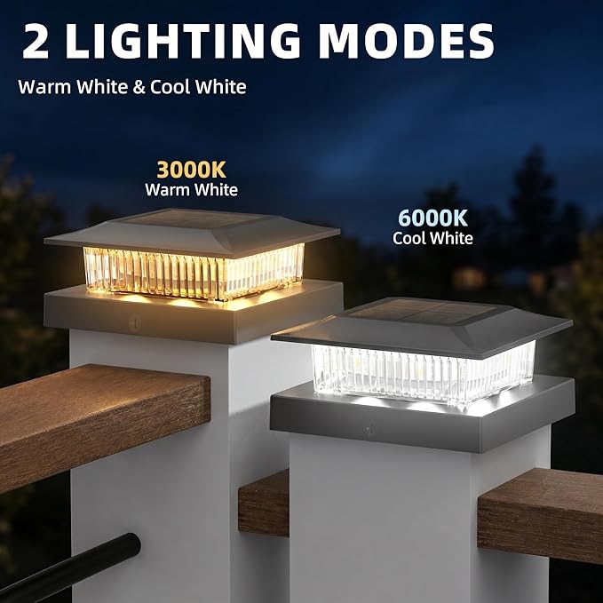 12 Pack Solar Post Cap Lights 4x4, Dual-Color Waterproof Fence Post Solar Lights, Fits 4x4 Vinyl or 3.5x3.5 Wood Posts, Dusk to Dawn Outdoor Lighting for Deck, Garden & Porch Decor, Black
