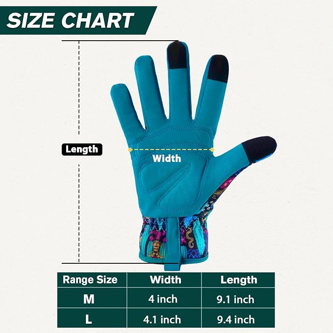 Gardening Gloves for Women, Touchscreen Printed Thorn-Proof | Non-Slip Work Gloves, Ideal Gift for Gardeners, Suitable for Yard Landscaping, Planting & Outdoor Gardening