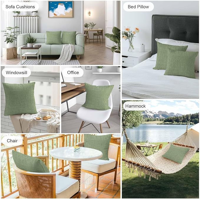 Vandarllin Outdoor Throw Pillows Covers 26x26 inch Set of 2 Waterproof Sage Green Linen Decorative Zippered Cushion Covers for Patio Furniture, Farmhouse Pure Color Lumbar Pillowcases
