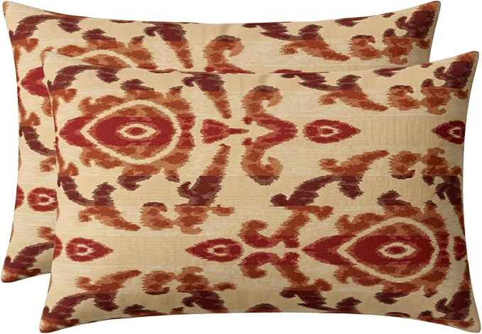 RSH DECOR: Sunbrella Lumbar Throw Pillows Set of 2 | 20" x 12" | Water and Fade-Resistant Performance Fabric | Outdoor Pillow Covers with Down-Alternative Inserts | Made in USA (Bukhara Russet)