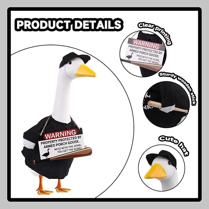 CAMDUCK Porch Goose Outfit with Baseball Bat and Porch Goose Sign Mess with The Honk You Get The Bonk Porch Goose Accessories for Plastic Cement Goose Statue Garden Yard Patio Lawn Outdoor Decor