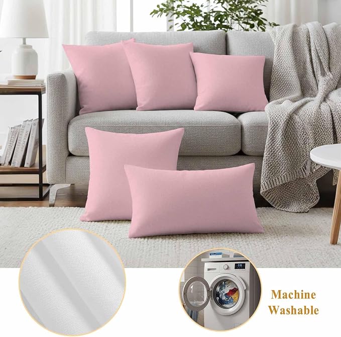 Soild Color Outdoor Pillow Covers 26"x26" Set of 2, Pink Waterproof Throw Pillow Covers for Patio Furniture, Decorative Cushion Covers for Porch