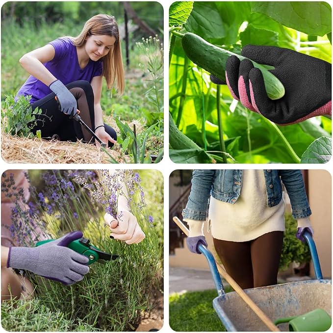 Ainiv 3 Pairs Kids Gardening Gloves Thorn Proof | Soft Rubber Coated Kids Work Gloves with Grippy Gardening Gift