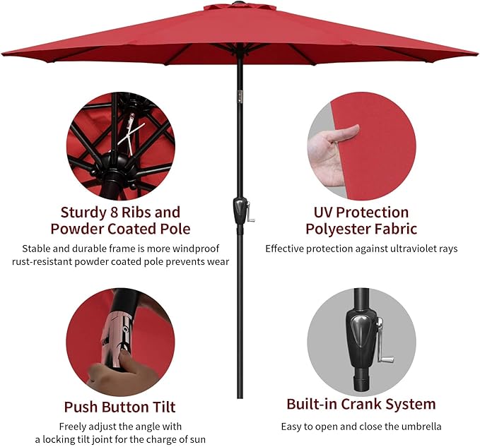 Simple Deluxe 9ft Outdoor Market Table Patio Umbrella with Button Tilt