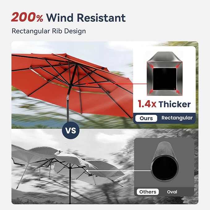 PHI VILLA Patio Furniture Set with Umbrella for 4,Swivel Mesh Dining Chairs | Includes 1 square metal table, 4 breathable textilene chairs and 10ft orange red umbrella, for deck, backyard, garden