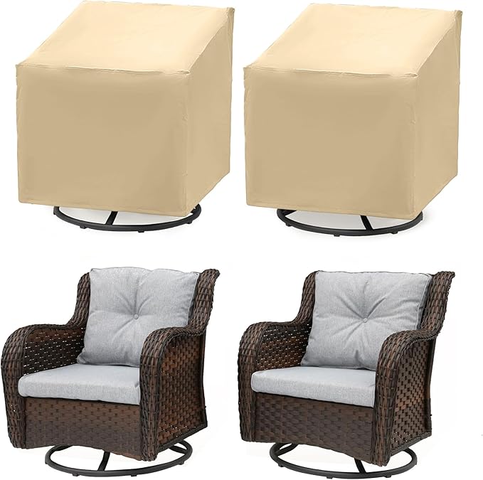 Patio Chair Covers 2 Pack, Outdoor Chair Covers Waterproof 600D Heavy Duty, All-Weather Patio Furniture Covers for Outdoor Swivel Chairs, Lawn Wicker Sofas & Rocking Chairs, Beige