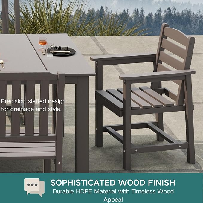 Kingdura 9 Piece Patio Dining Set for 8, HDPE Outdoor Table & Chairs with Umbrella Hole, All-Weather Outdoor Furniture Patio Conversation Set for Lawn Pool Backyard, Grey