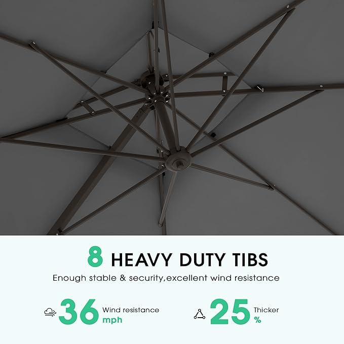 JEAREY 9ft 2-Tier Cantilever Patio Umbrella, Large Square Outdoor Offset Umbrella with Double Top Vent and 360-degree Rotation for Garden, Deck, Pool, Patio, Gray
