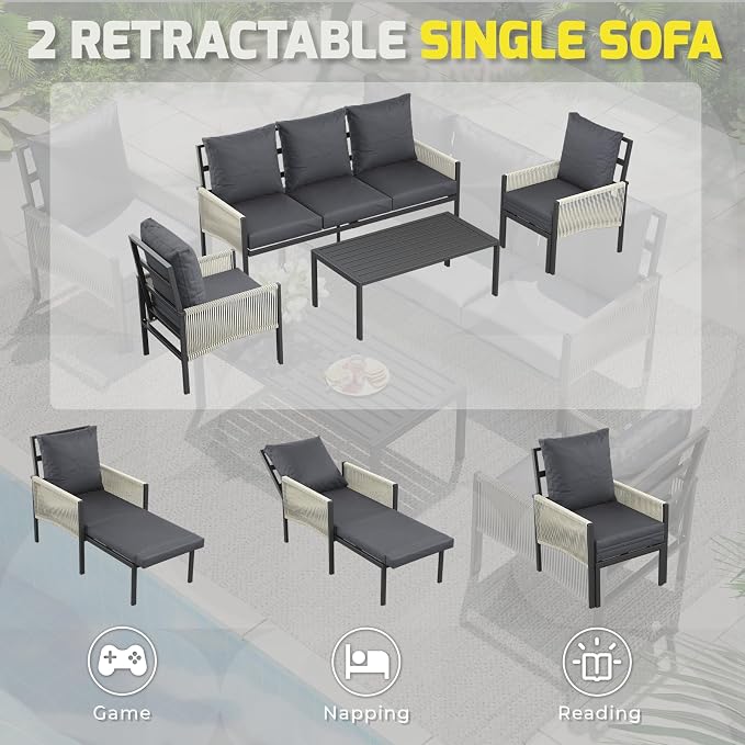 AECOJOY Aluminum Patio Furniture Set 10 Seats Outdoor Sectional Couch with Coffee Central Table Patio Conversation Sets for Porch Deck (Dark Grey, 8PCS, 10 Seat)