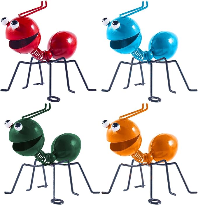 OBTANIM 4 Pack Colorful Cute Metal Ant Garden Wall Art Decorative Yard Decorations Outdoor Lawn Wall Sculptures