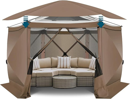 COBIZI 12x12 FT Pop Up Canopy Extendable Tent, Gazebos On Clearance with Removable Roof, Screened in Gazebo with sidewalls, Screen Tents Portable carpas para Patio for Outdoor Camping,Backyard,Brown