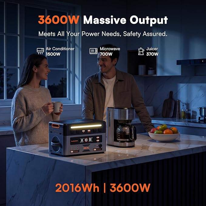 OSCAL 3600W with 1x400W Solar Panel, Portable Power Station, 2016Wh LiFePO4 Battery, 3600W(Peak 7200W) Solar Generator, 90 Min Fast Charge, 14 Ports, LED Light, Home Backup, RV, Camping & Outdoor