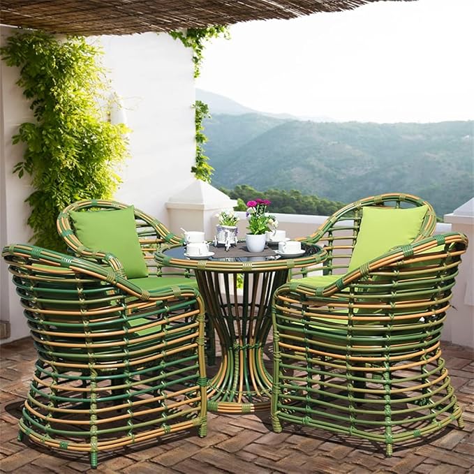 Rattan Balcony Five-Piece Fashion Garden Rattan Table and Chairs Table Combination High Back Chairs Round Rattan PE Leisure