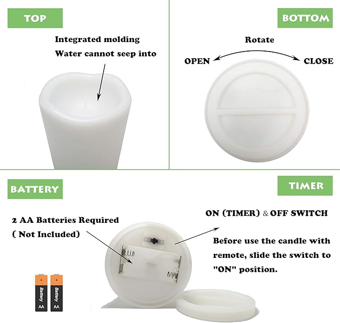 2 Pack Outdoor Flameless Pillar Candles with Remote and Timer Waterproof Battery Operated Electric LED Candle Set for Gift Home Décor Party Wedding Supplies Garden Christmas Decoration, 3” x 6”