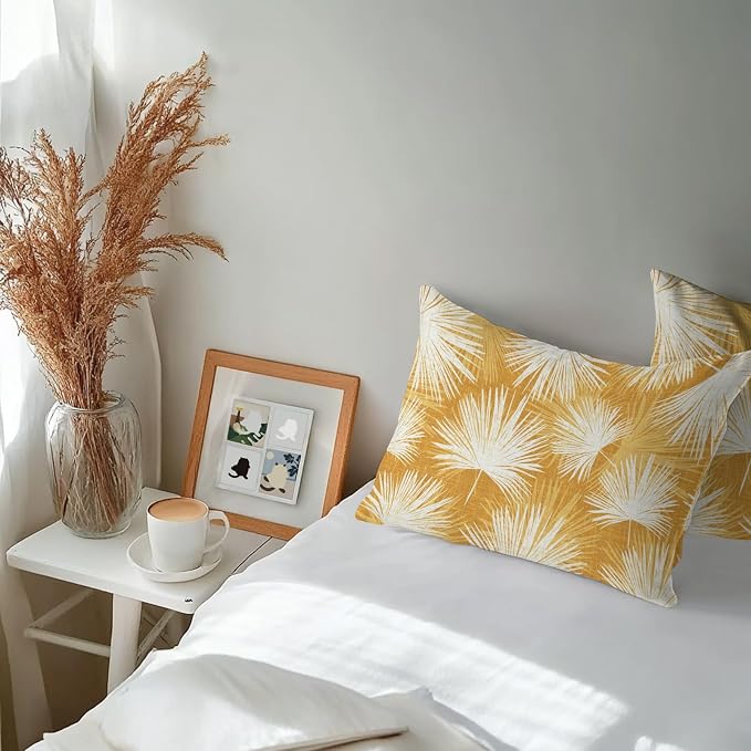 Lumbar Pillow Covers 20x12 Inch Set of 2, Golden Yellow Palm Leaves Waterproof Outdoor Pillow Covers, Summer Tropical Botanical Decorative Cushion Pillowcases for Couch, Sofa, Bed, Garden, Patio