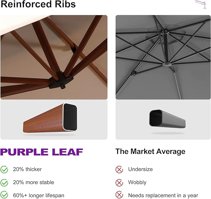 PURPLE LEAF 9' X 12' Patio Large Cantilever Umbrella Outdoor Rectangle Wood Umbrellas Offset Umbrella Heavy Duty Sun Umbrellas for Garden Deck Pool, Spectrum Sand