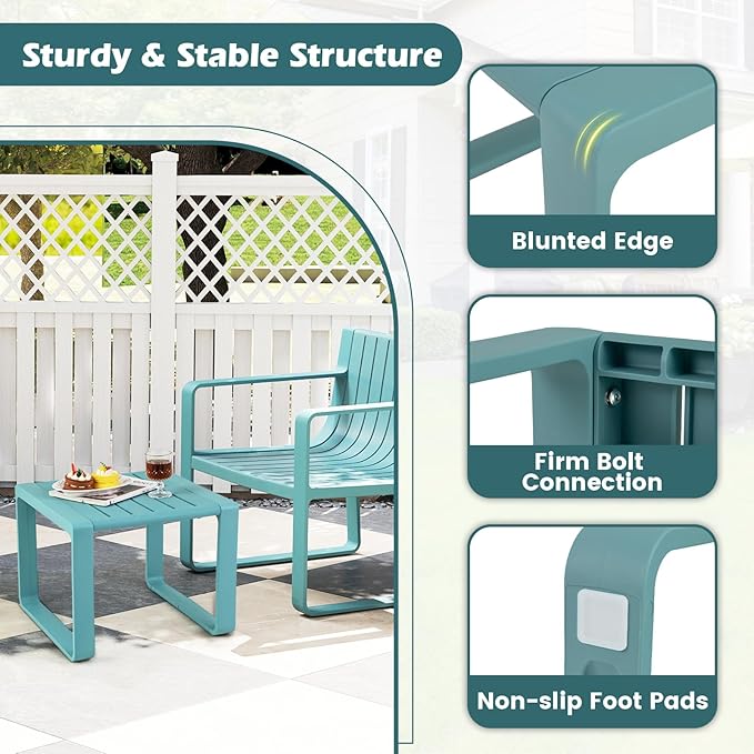 Tangkula 5-Piece Patio Furniture Set, Outdoor Conversation Set w/1 Loveseat, 2 Patio Chairs & 2 Side Tables, All-Weather Patio Bistro Set for Lawn, Backyard, Poolside, Balcony, Garden, Deck (Blue)
